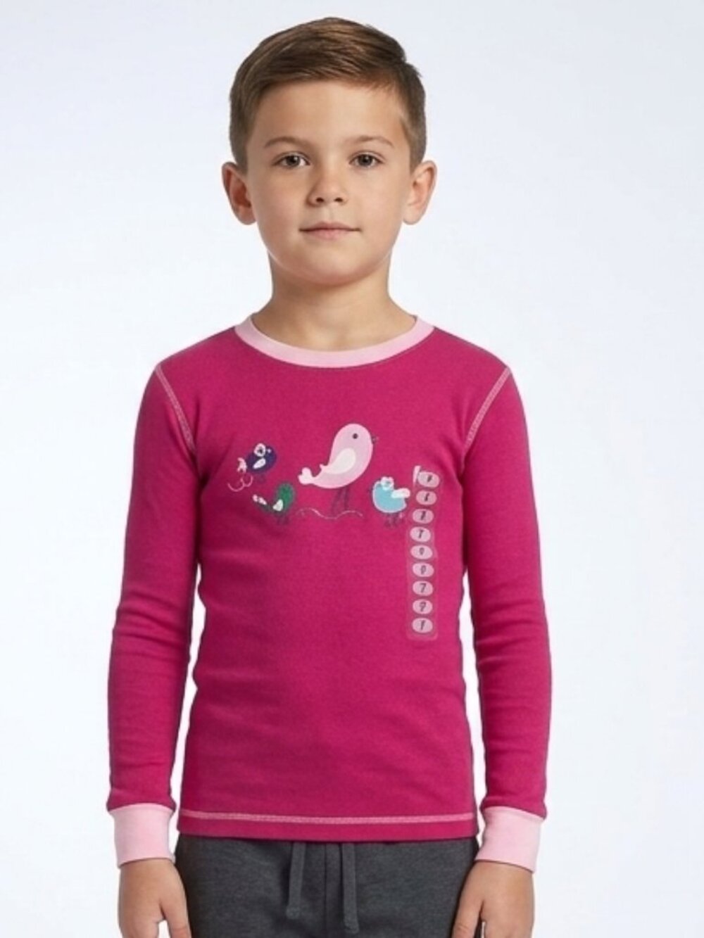 Kirkland Pajama Top Girls Size 7 Pink 100% Organic Cotton Bird *NWT